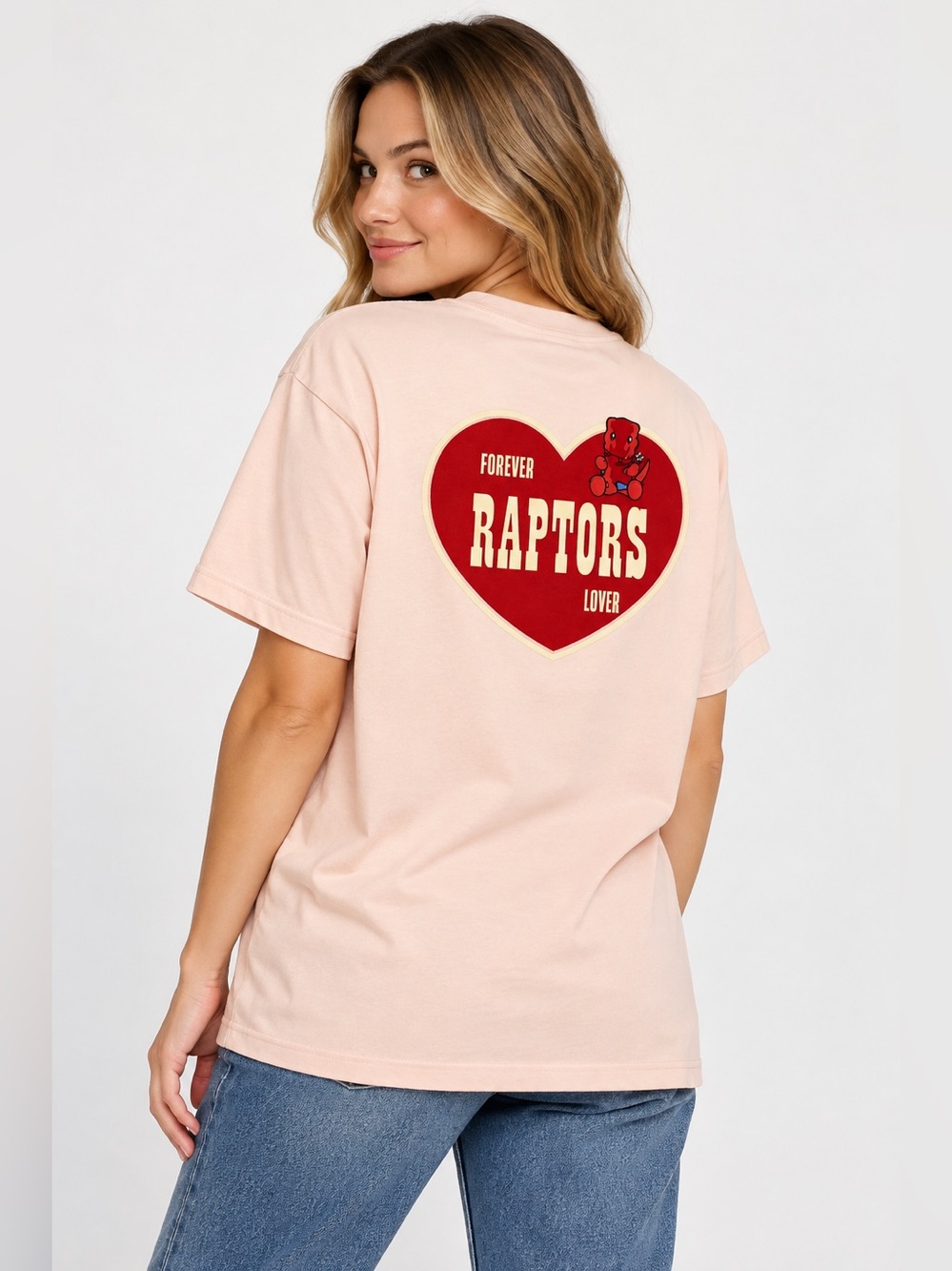 New Mitchell & Ness Toronto Raptors Forever Lover Flocked Heart T-Shirt Pink XL